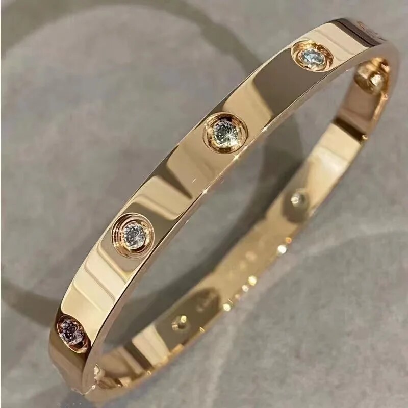 Gold Love Bangle Band with CZ Gems