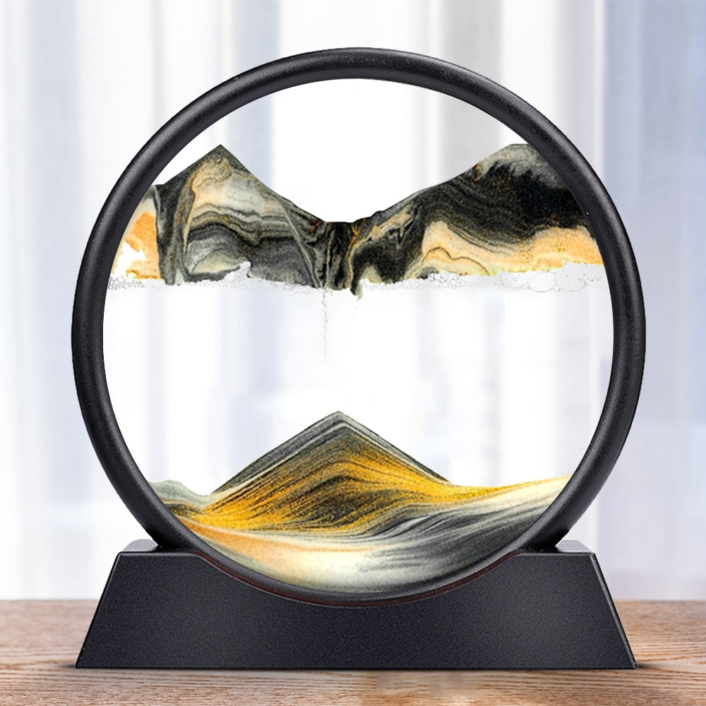 Tik Tok Moving Sand Art Picture Round Glass 3D Hourglass Deep Sea Sandscape In Motion Display Flowing Sand Frame