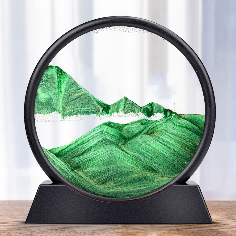 Tik Tok Moving Sand Art Picture Round Glass 3D Hourglass Deep Sea Sandscape In Motion Display Flowing Sand Frame