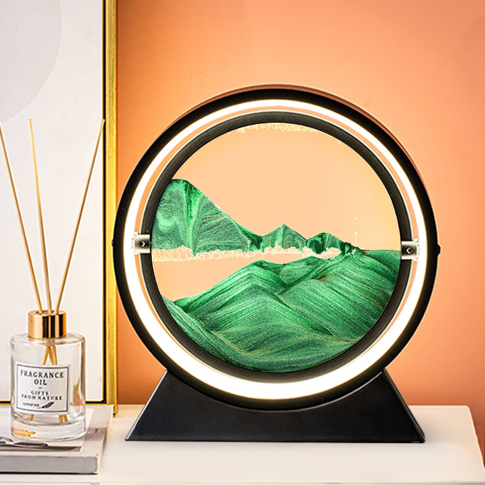 Tik Tok Moving Sand Art Picture Round Glass 3D Hourglass Deep Sea Sandscape In Motion Display Flowing Sand Frame