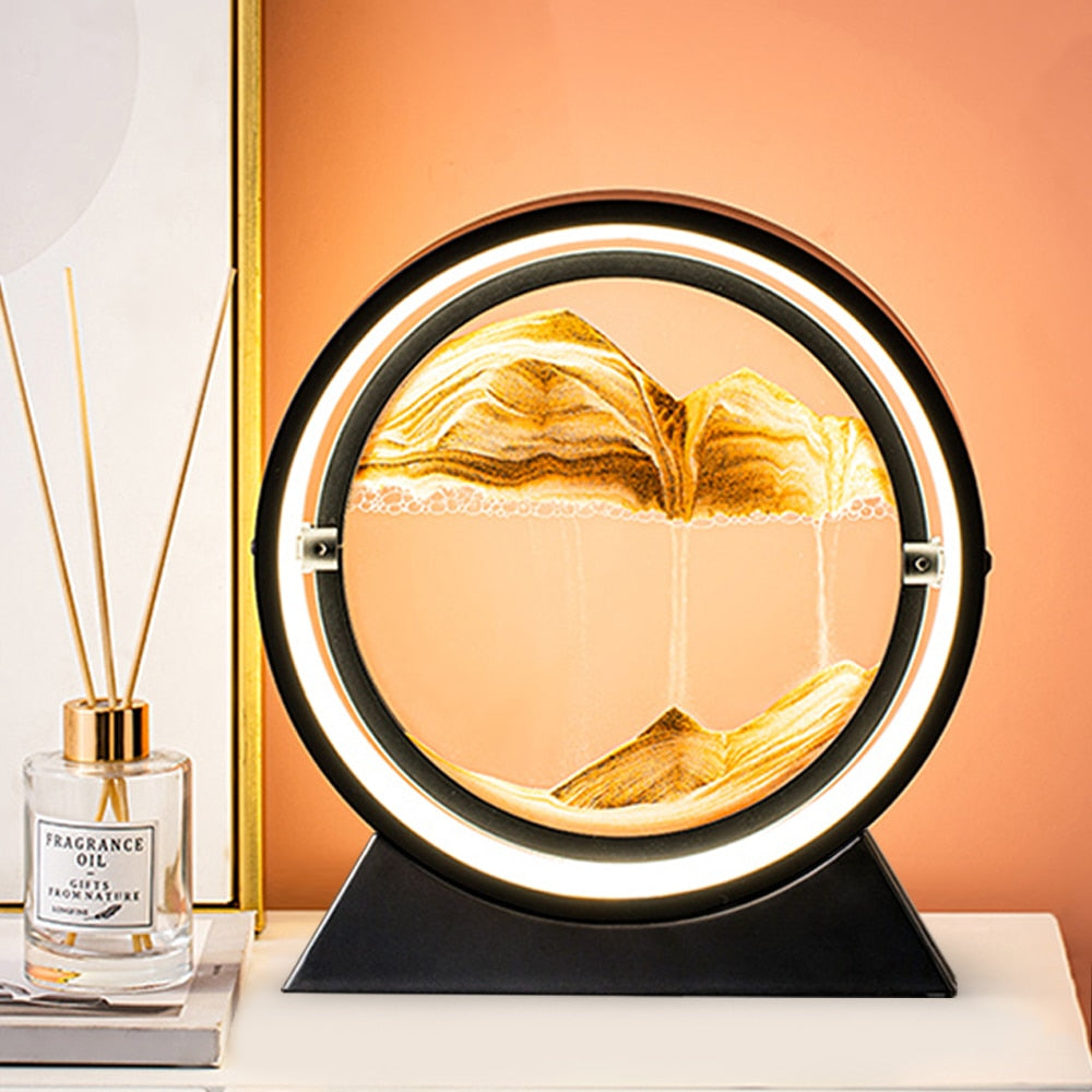 Tik Tok Moving Sand Art Picture Round Glass 3D Hourglass Deep Sea Sandscape In Motion Display Flowing Sand Frame