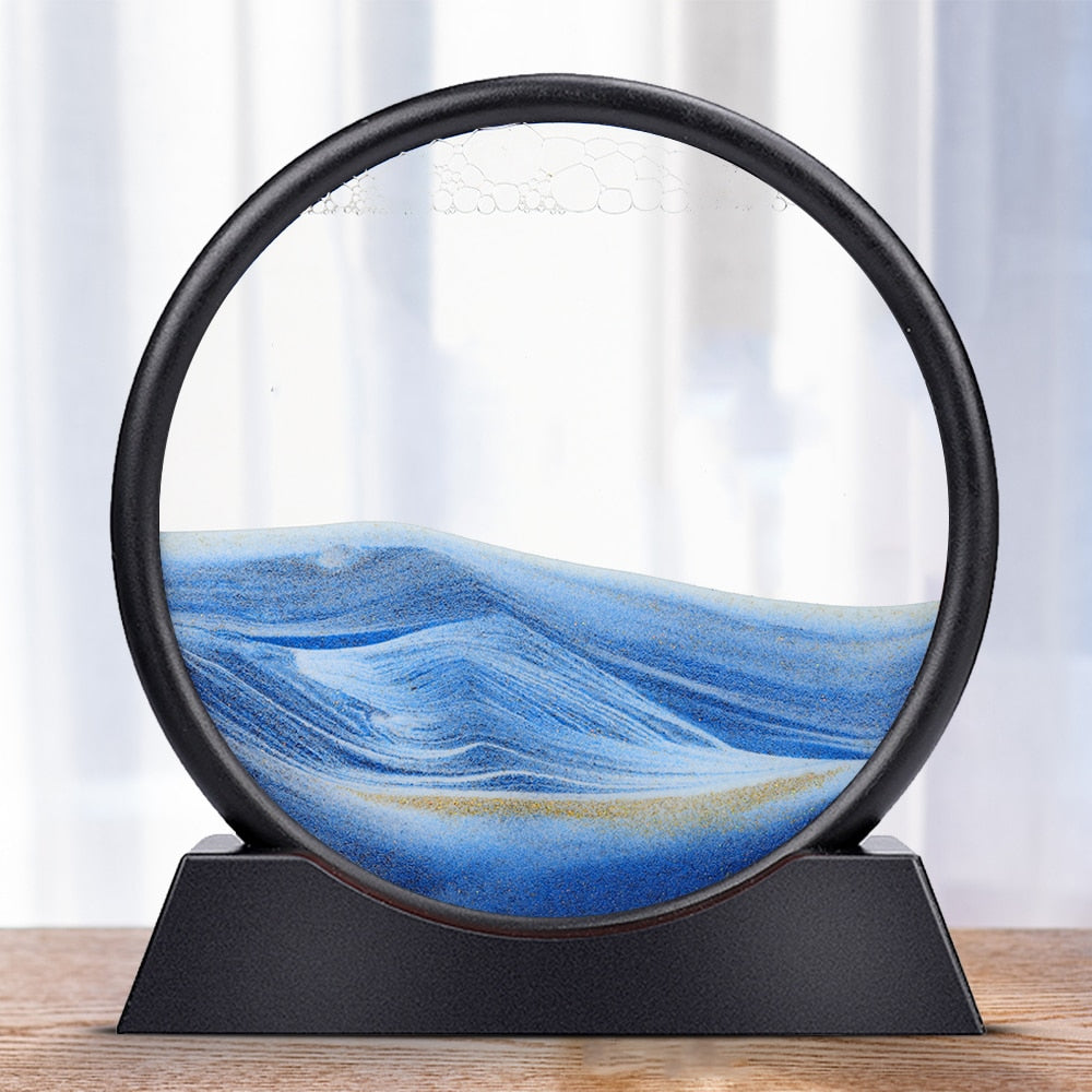 Tik Tok Moving Sand Art Picture Round Glass 3D Hourglass Deep Sea Sandscape In Motion Display Flowing Sand Frame
