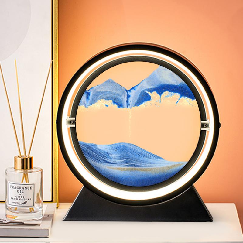Tik Tok Moving Sand Art Picture Round Glass 3D Hourglass Deep Sea Sandscape In Motion Display Flowing Sand Frame