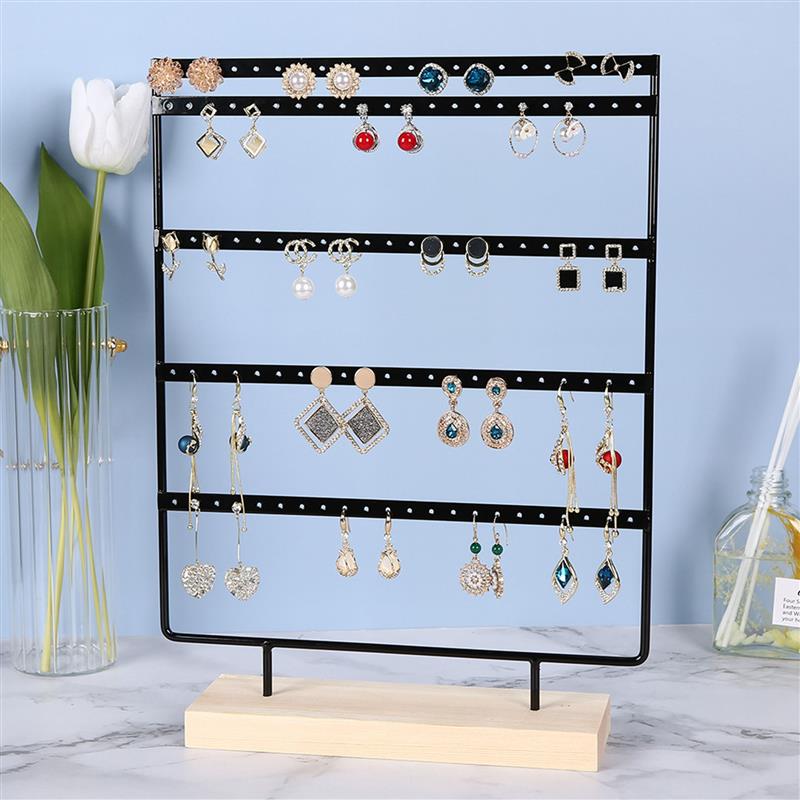 Jewelry Display Organizer Earrings Pendants Bracelets Jewelry Holder With Wooden Base Earrings Storage Rack