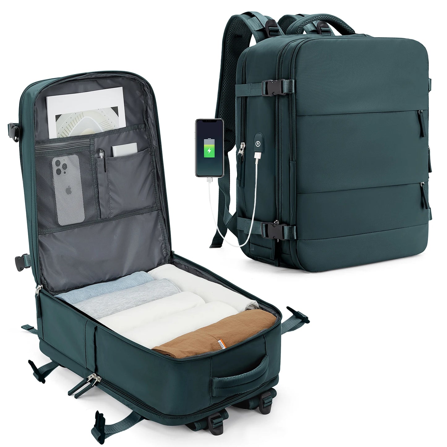 Travel Backpack for Women/Men - Cabin Size, Laptop Compartment, Shoe Pocket, USB Charger