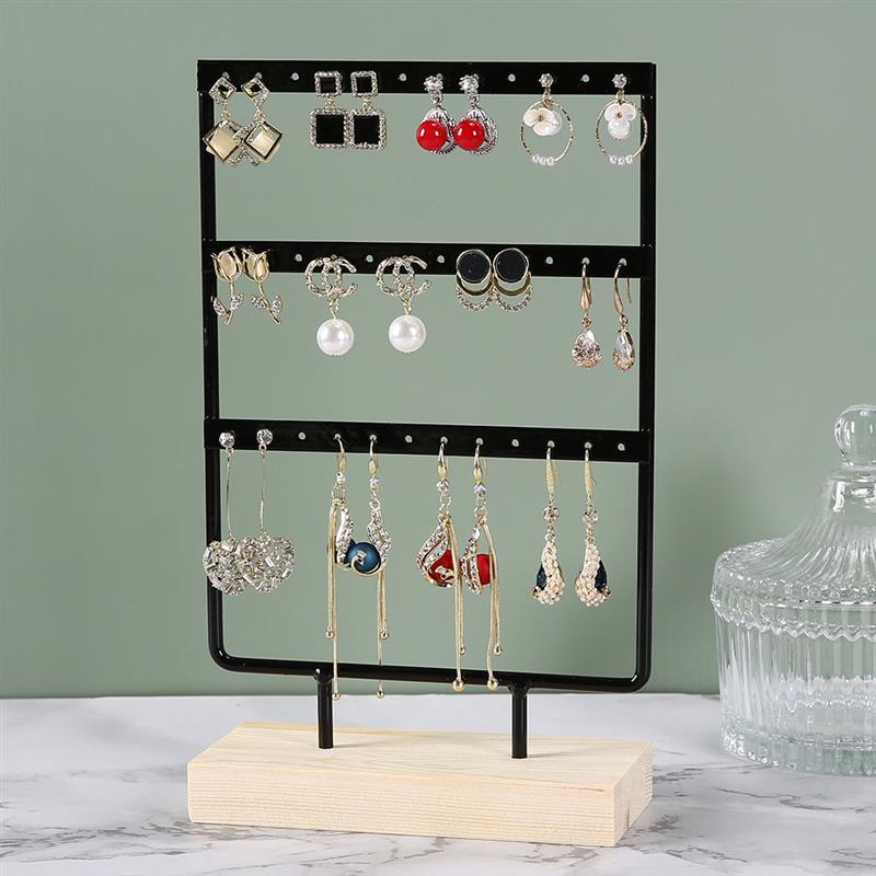 Jewelry Display Organizer Earrings Pendants Bracelets Jewelry Holder With Wooden Base Earrings Storage Rack