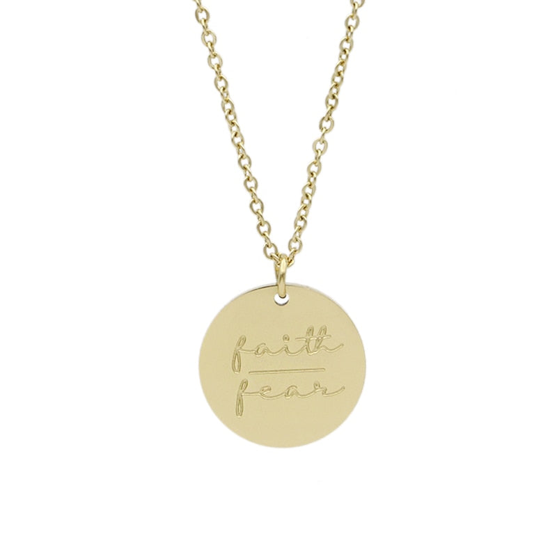 Inspirational Necklace Pendant Gold Plated Faith Over Fear Necklace Mind Over Matter Inspirational